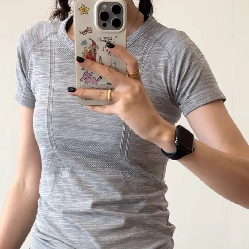 

Summer Skinny T-Shirt Skinny Yoga Suit Short Sleeve Crew Neck Quick Drying Breathable Sports T-Shirt Elastic Pilates