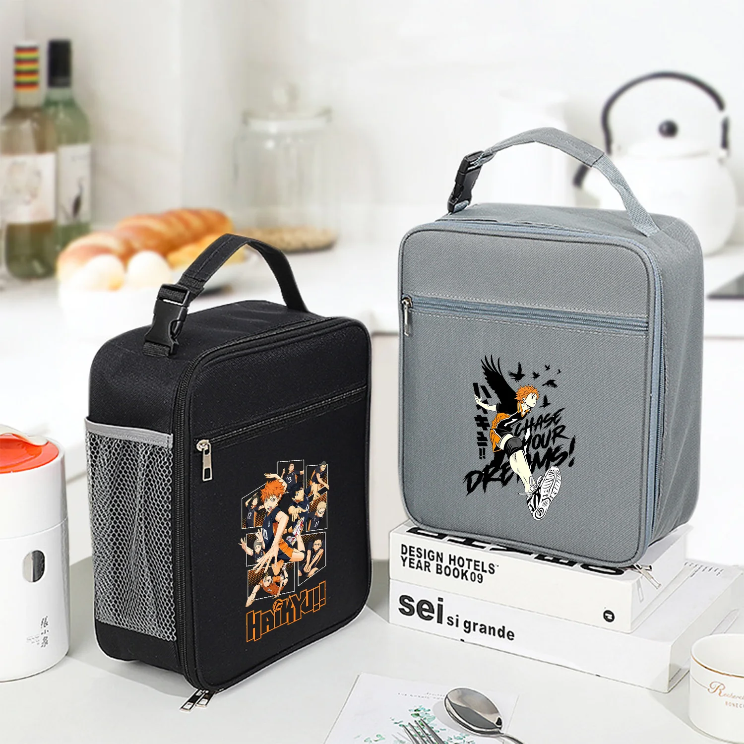 

Haikyuu Insulated Lunch Bag for Adult Children Anime Thermal Pack Square Handbag Portable Meal Storage Bags Zipper Lunch Bags