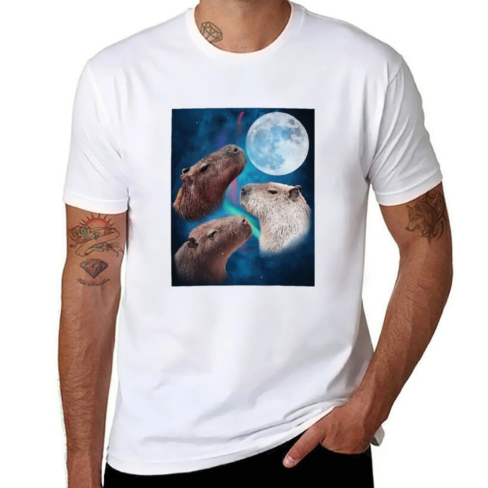 

t man Three shirt designer shirt Capybaras and Nighttime t shirt man man graphic casual t Moon T-Shirt Sky