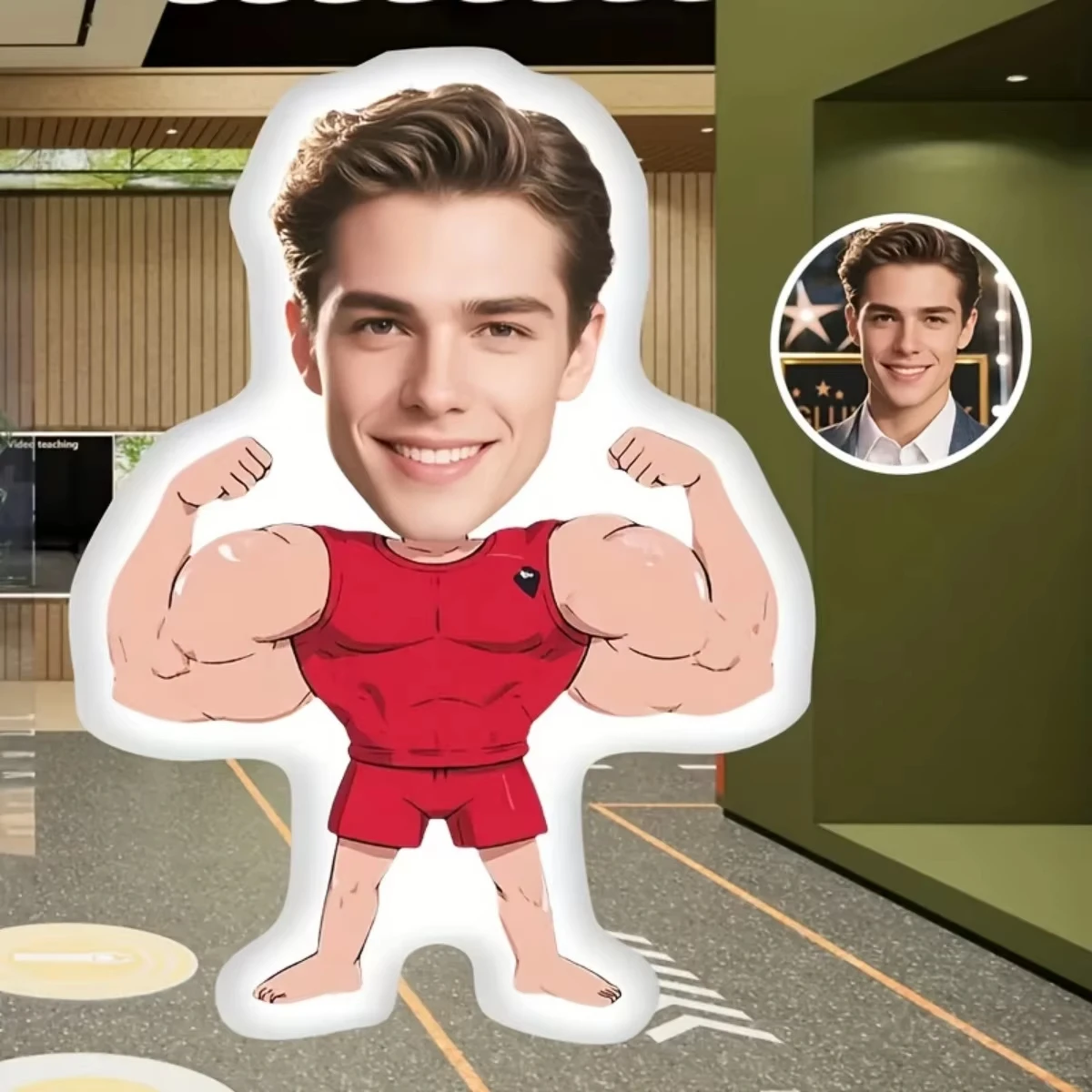 Almofada de Pelúcia Personalizada com Foto - Presente Estilo Homem Musculoso Personalizado com Sua F