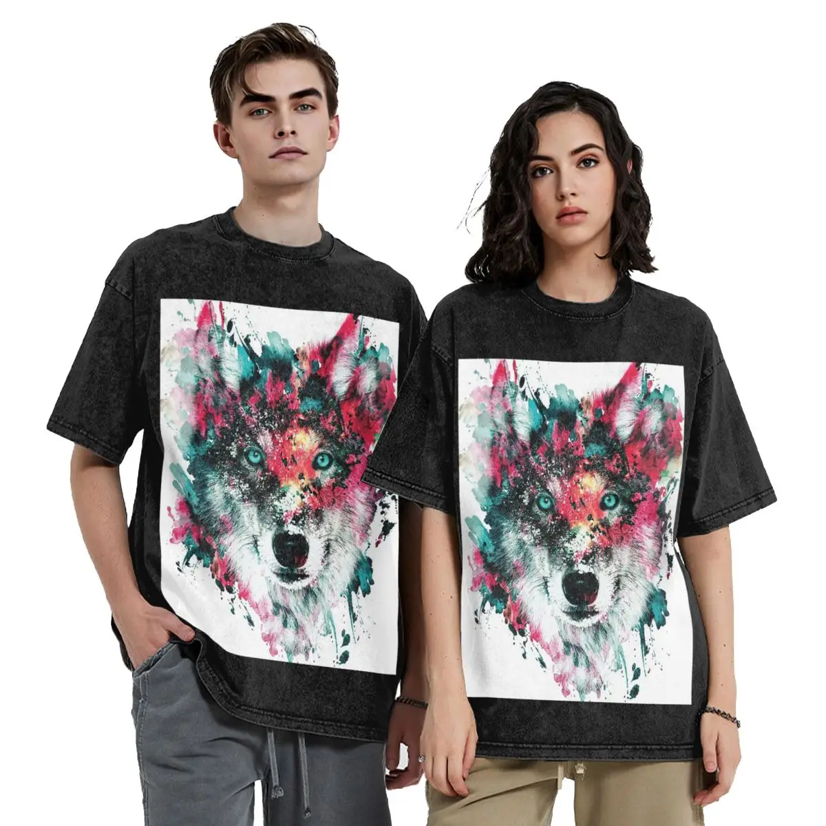 

Футболки с короткими рукавами Wolf II в стиле хип-хоп, потертые топы, футболки, уличная футболка, повседневная футболка для мужчин и женщин