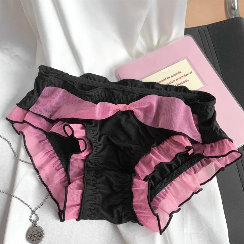 Hot Women Sexy Hollow Bow Ribbon Milk Silk Underwear Breathable Soft Elasticity Fashion Personality Middle Waist Panties Breifs