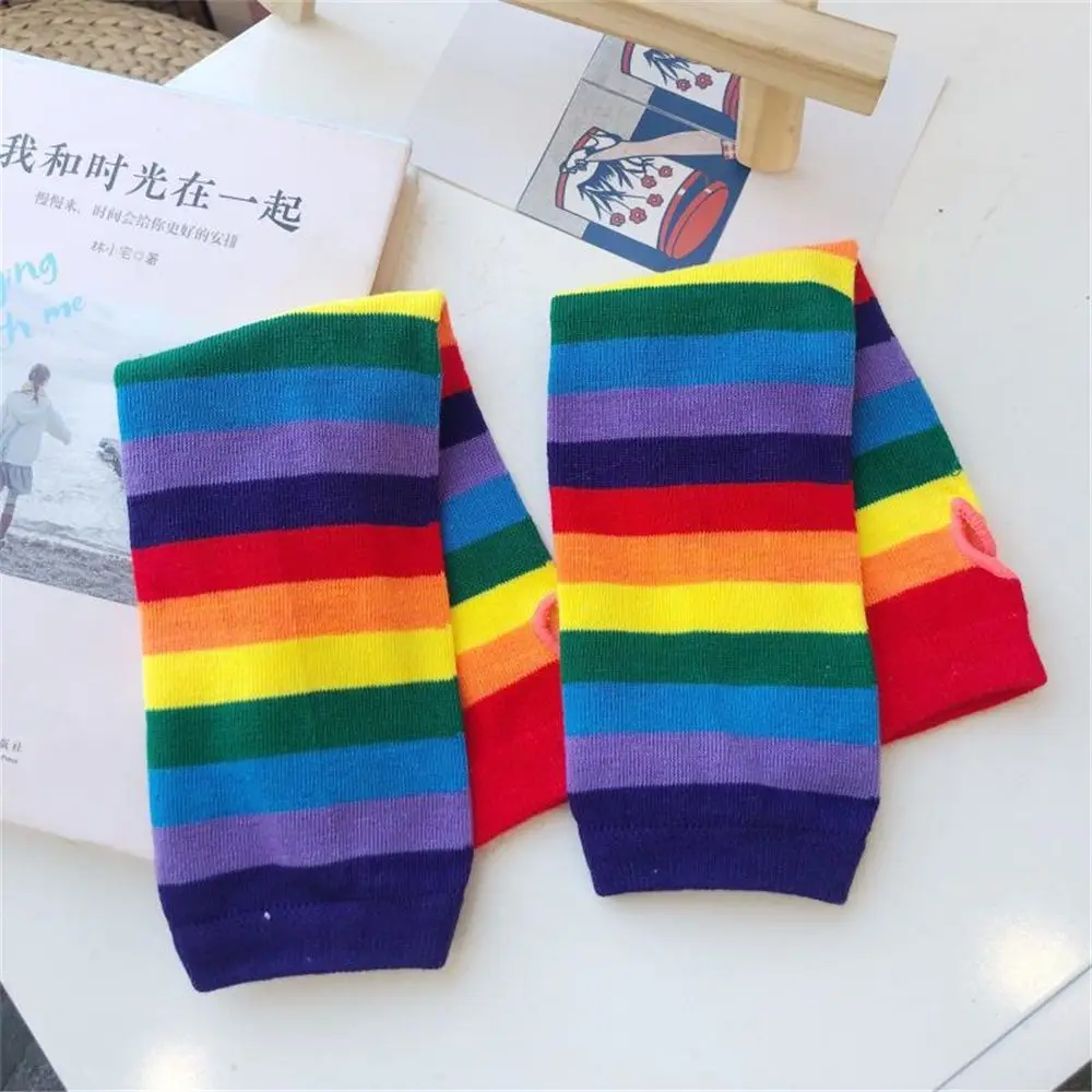 Gants de protection solaire tricotés pour femmes, longueur coude, couleur arc-en-ciel, gants de Costume d'halloween, manches de bras sans doigts