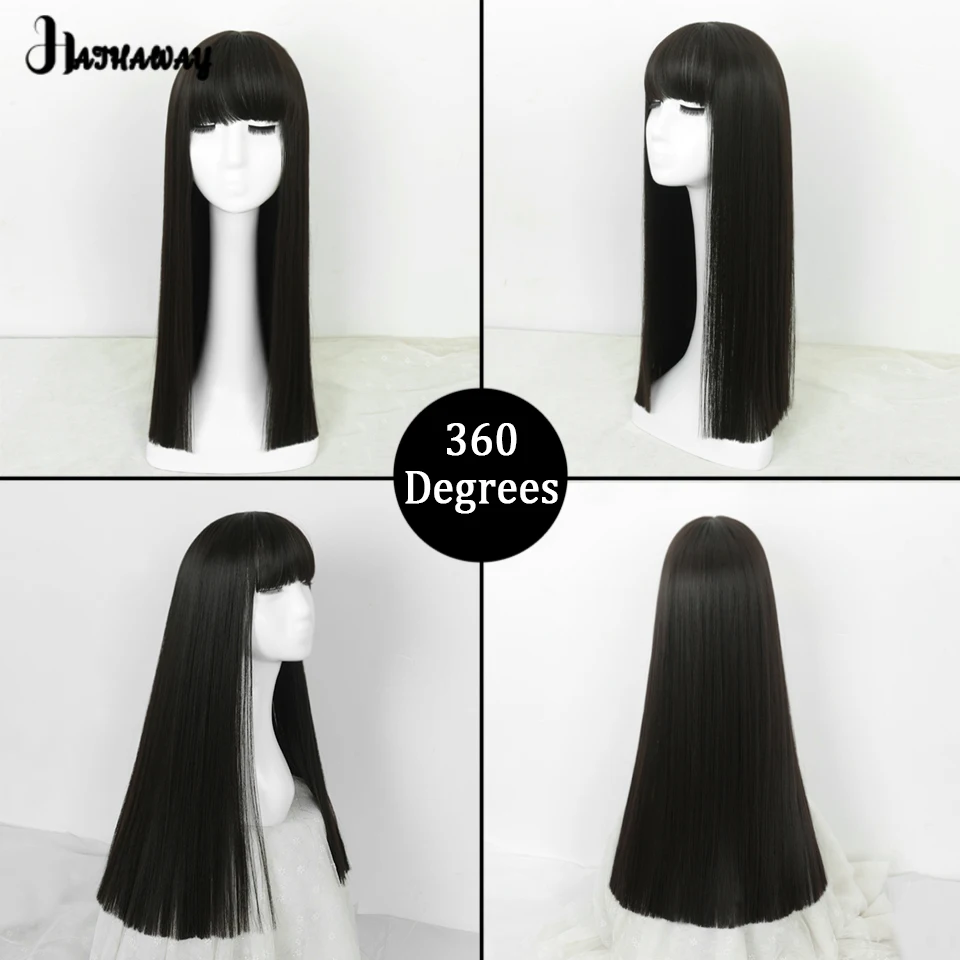 24 Inch Black Long Straight Female Synthetic Long Straight Hair Temperament Long Black Hair Cosplay Lolita Holiday Party Wear