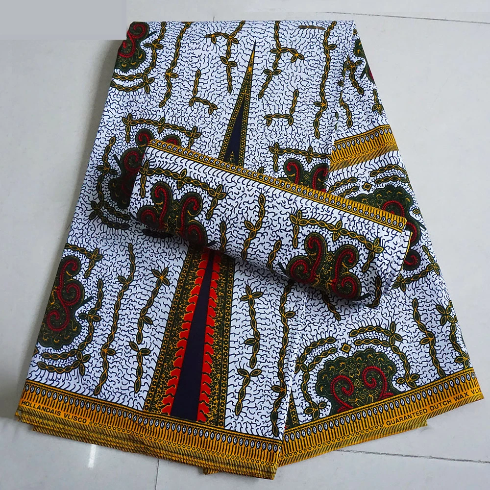 6 Yards Long 115CM Wide,African Style Printed Batik Cotton Fabric for Summer Spring Clothing Dress Sofa-24*24Yarns Texture R1077