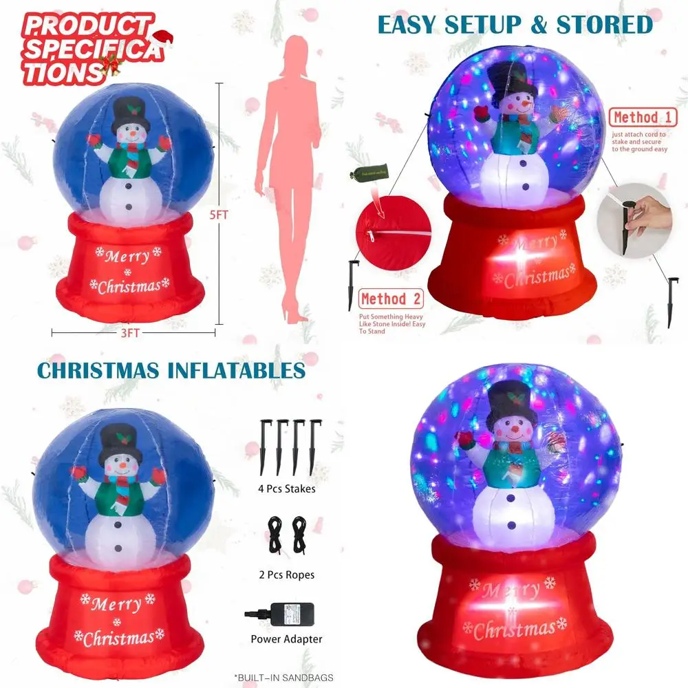 

5-Foot Inflatable Christmas Snowman with LED Lights for Outdoor Holiday Yard and Garden Decor