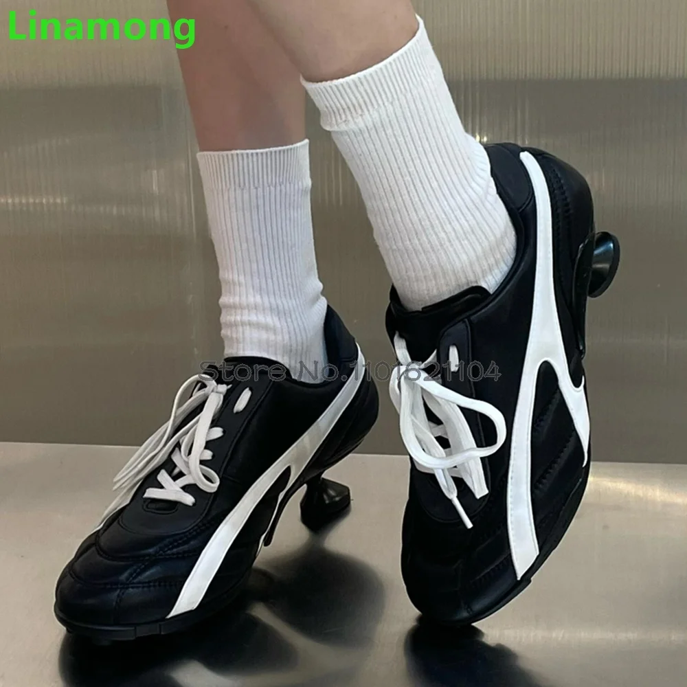 Sports Style Ballet Pumps For Female Female Strange Heel Lace-up Round Toe Shallow 2024 New Design Casual Fashion All-match Shoe