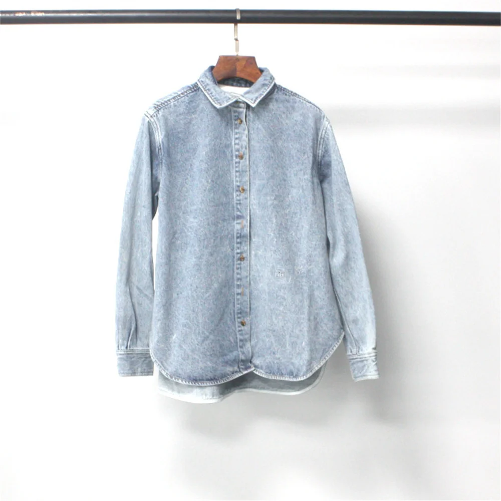 

Women Classic Cotton Shirt Coat Long Sleeve Turn-down Collar Female Denim Jacket Top
