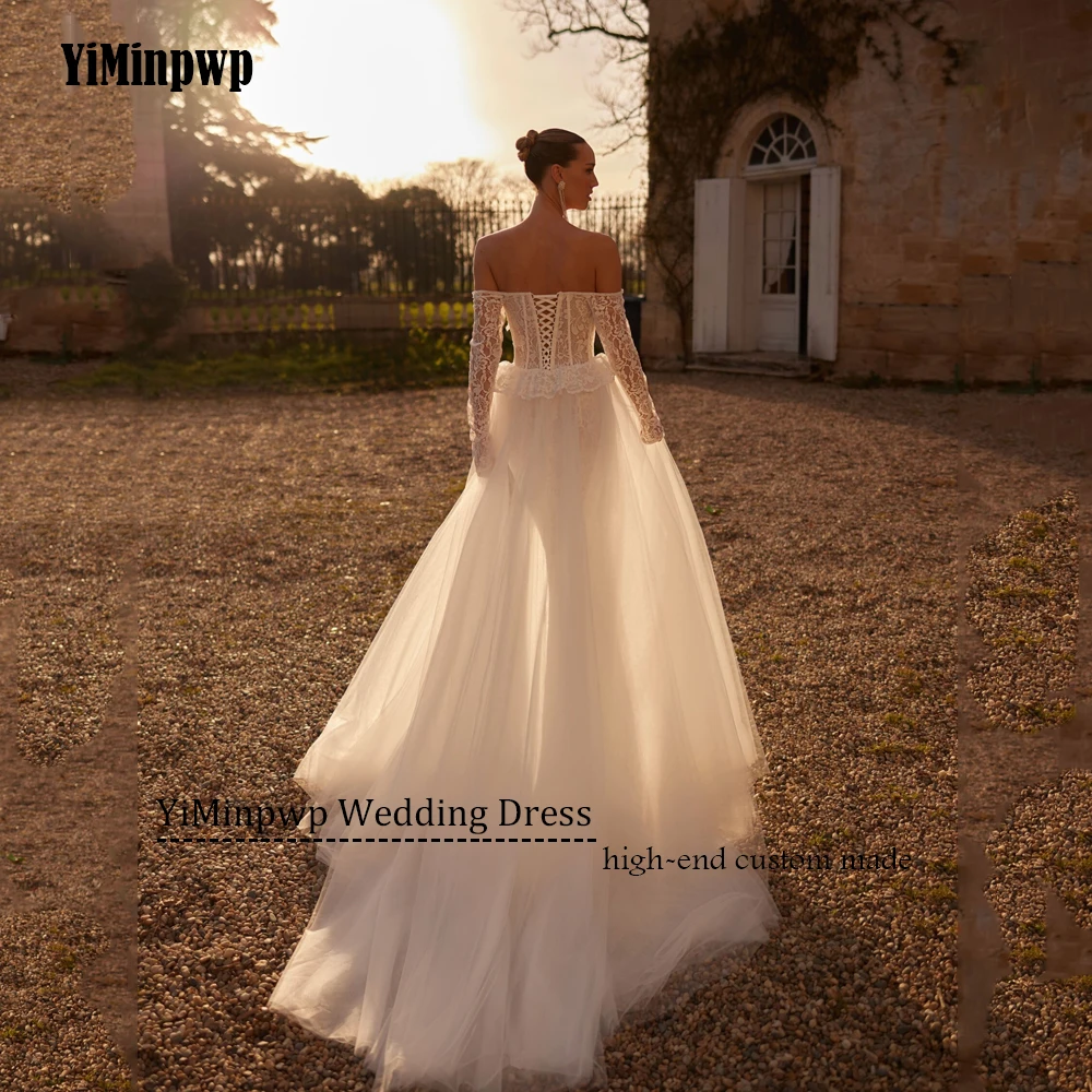 Lace Wedding Dresses Mermaid Bridal Dress Luxury Long Sleeve Sweetheart Detachable Train Off Shoulder robe de mariée Customized