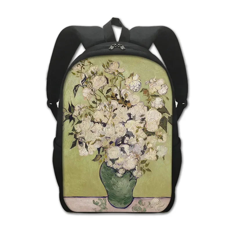 Famous Oil Painting Tears Kiss Water Lilies Starry Night Backpack Gustav Klimt Claude Monet Van Gogh Student School Bag Daypack