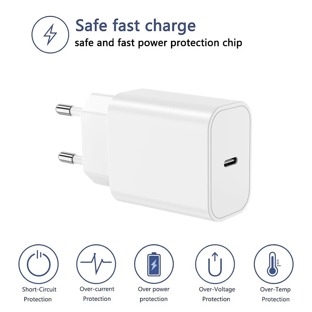 35W PD Fast Wall Charger For iPhone 11 12 13 mini 14 Pro XS Max X XR 7 8 Plus SE Quick Charging PD Cable USB C Travel EU Charger