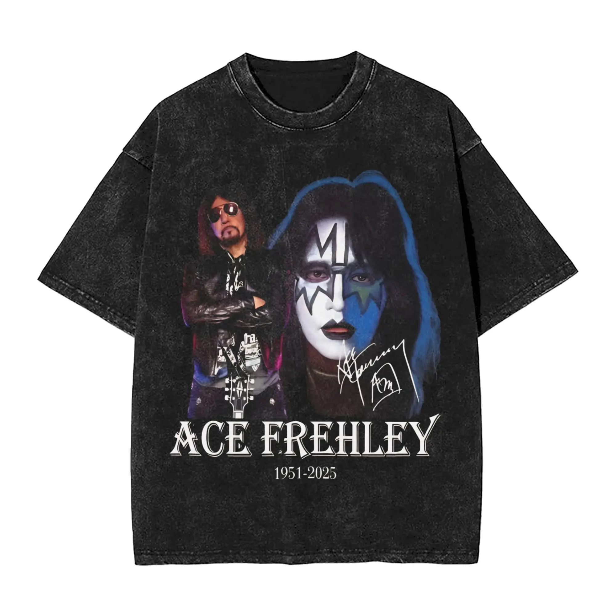

Rip Ace Frehley The Spaceman 1951-2025 поцелуя группа мытые футболки уличная одежда модные футболки в стиле хип-хоп для мужчин и женщин хлопок оверсайз