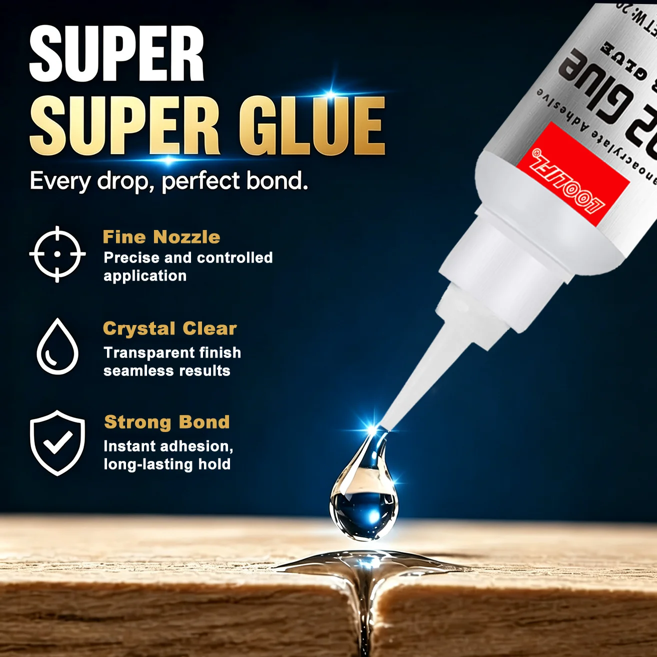 Loolifl 502 Strong Instant Adhesive, Cyanoacrylate Adhesive, Transparent and Traceless, Fast and Firm Bonding, Precise Application with a Fine Nozzle; Suitable for Plastic, Metal, Wood, Rubber, Shoe Repair, Universal All-Purpose Glue