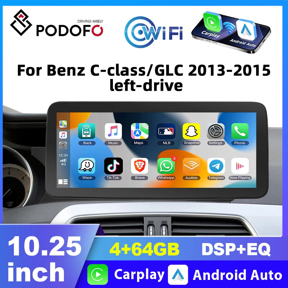 Podofo 2din Android Car Radio For NTG4.5 Benz C-Class/GLC 2013-2015 Wireless CarPlay Car Multimedia Navigation GPS SWC DSP