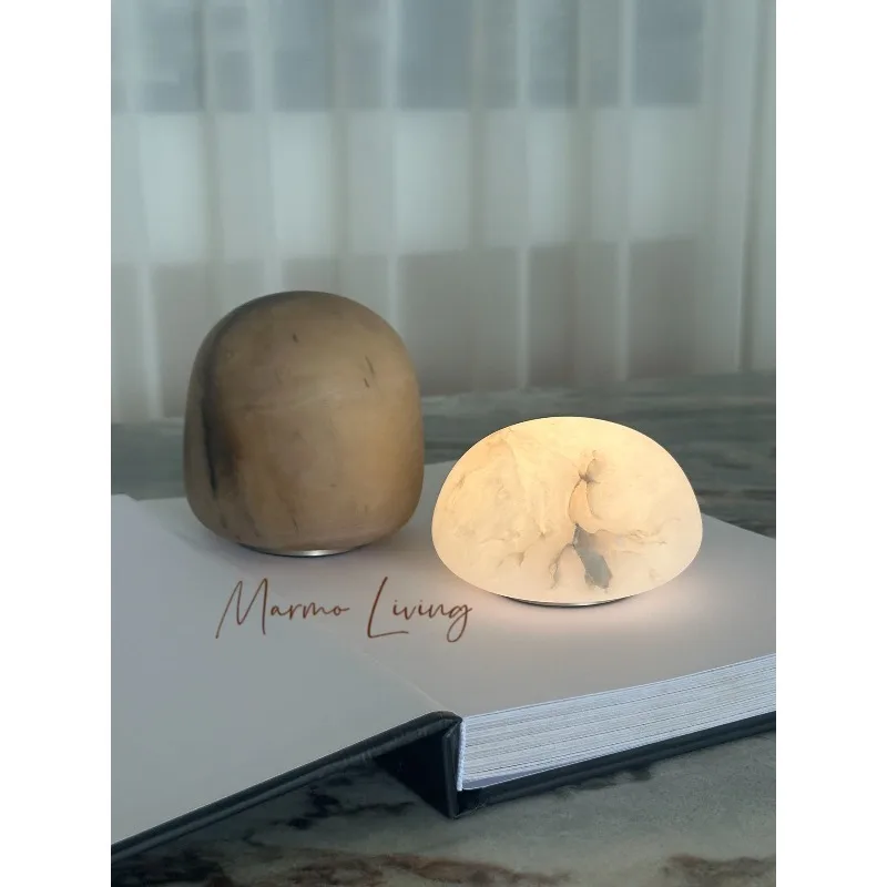

Modern simple 100% natural marble round marble charging table lamp living room designer small apartment decorative lamp
