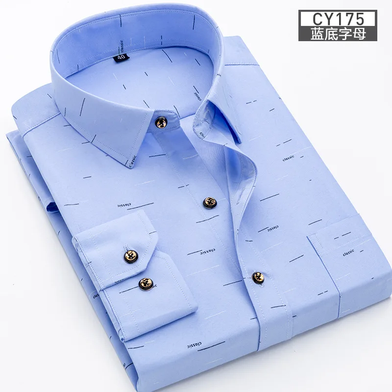 New men's shirt Thin long-sleeved printed spring/summer non-ironing business casual slim slim fashion breathable shirt