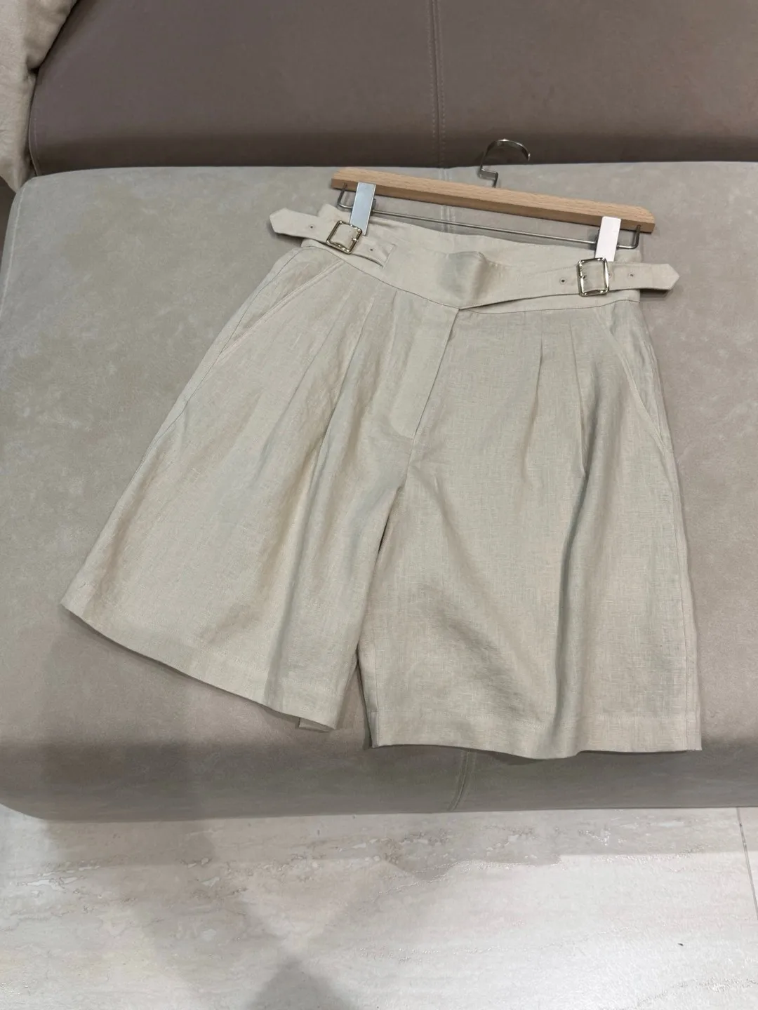 Shorts de linho de alta qualidade de cor sólida feminina de verão