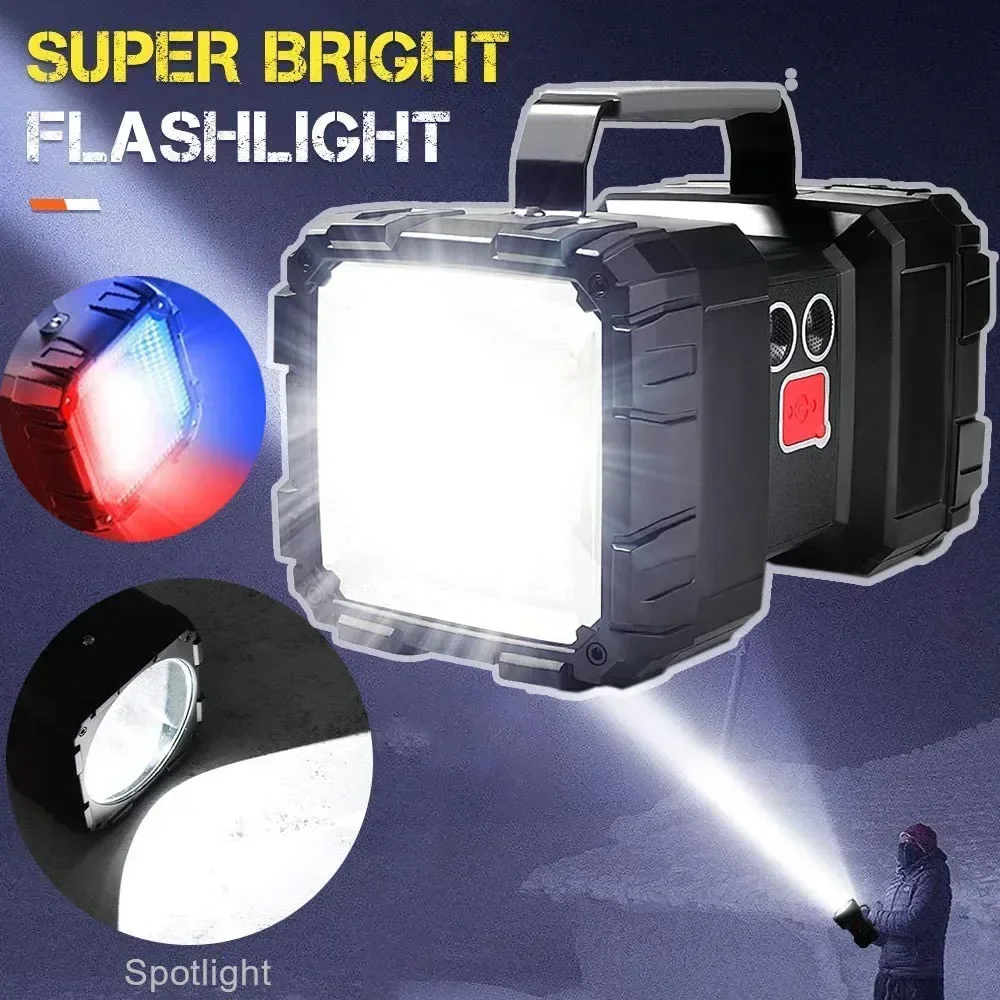 Super Bright Powerful Double Head Flashlight XHP100 LED USB Rechargeable Outdoor Camp Handheld Spotlight Torch Floodling Light