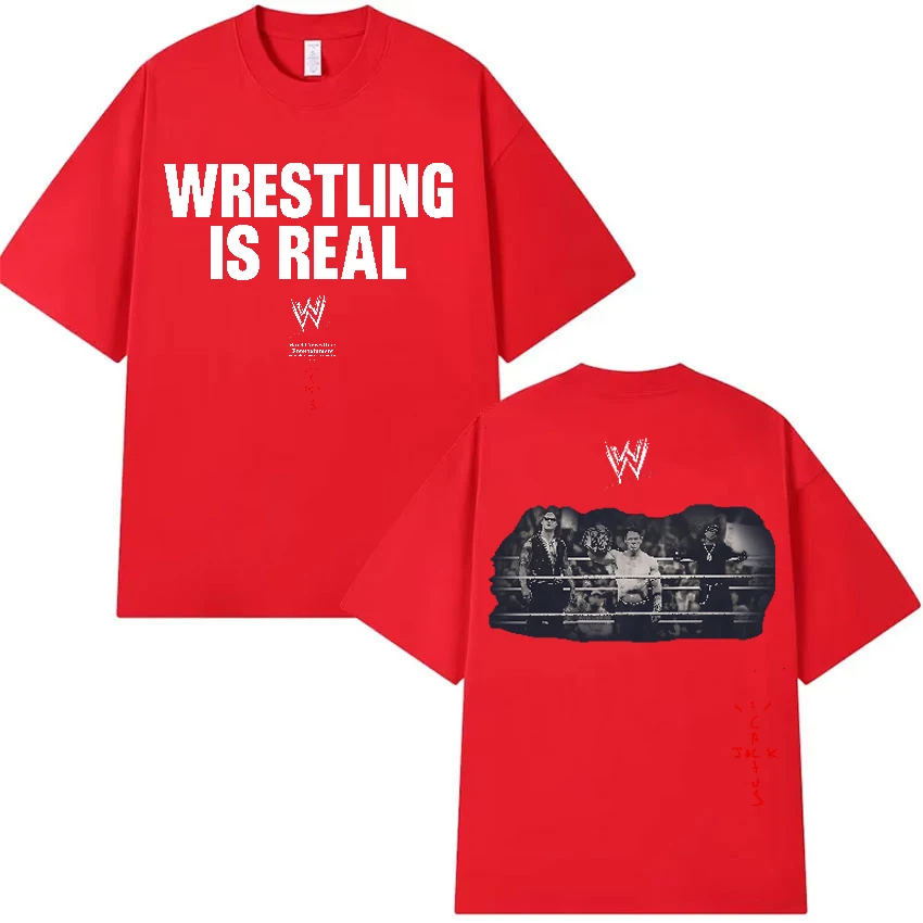 Wrestling Is Real Camiseta de manga curta com gola redonda