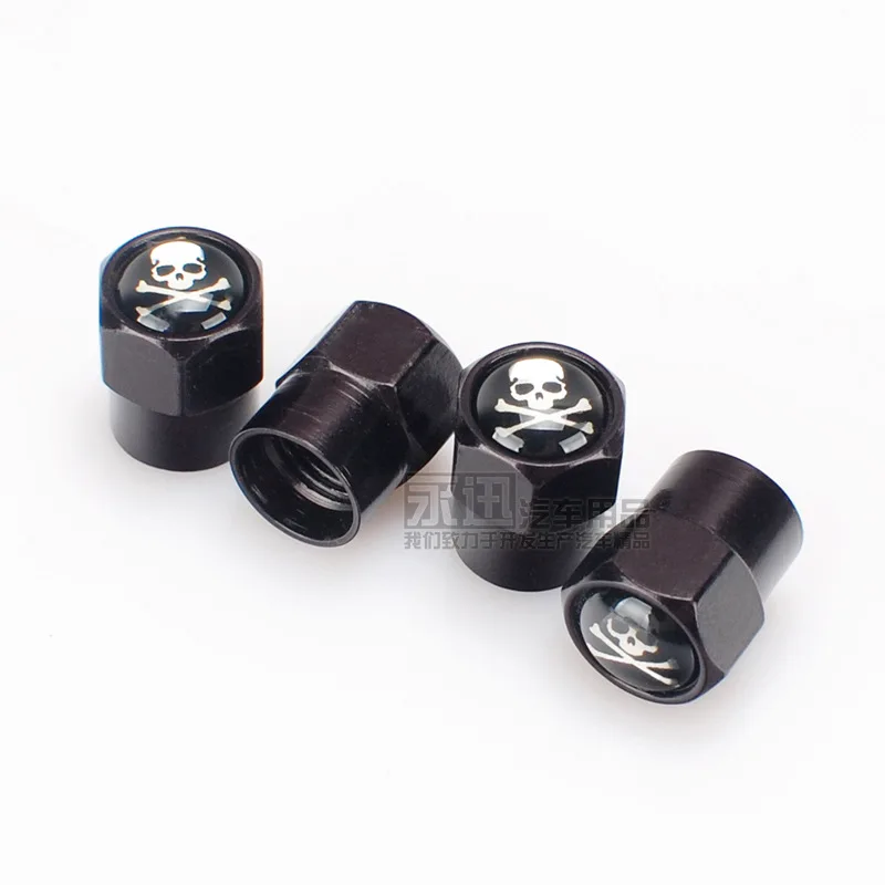 자동차 타이어 밸브 커버, 라벨이 있는 해골 로고 미니 범용 휠 캡 장식 제품