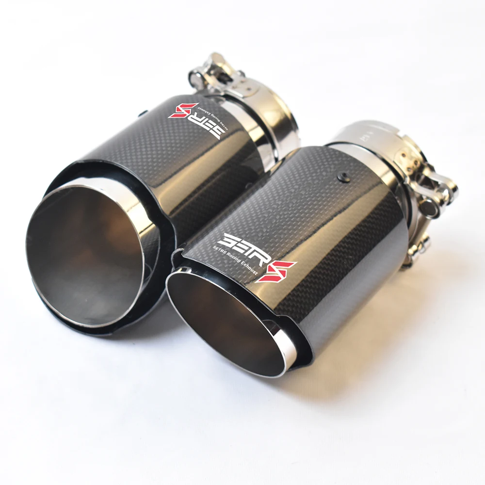 1PC Glossy Fiber Carbon Car Muffler Tip Pipe with SETRS Logo - Automotive Exhaust Accessory 4