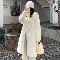 Aesthetic Woolen Long Jackets Midi Solid Luxury Coat Women Fur Thicken Ingle-breasted Stand Collar Affordable All-match Parkas