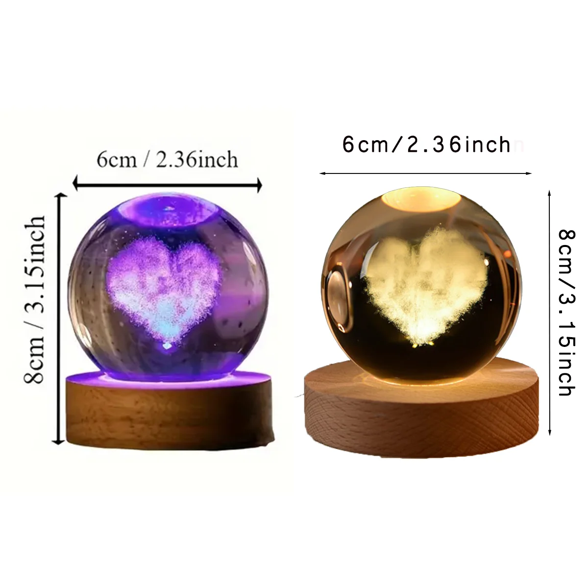 6cm 3D Crystal Ball Colorful Light Warm Light Planet Night Light Laser Carving Solar System Earth Galaxy Cartoon Pattern Gift