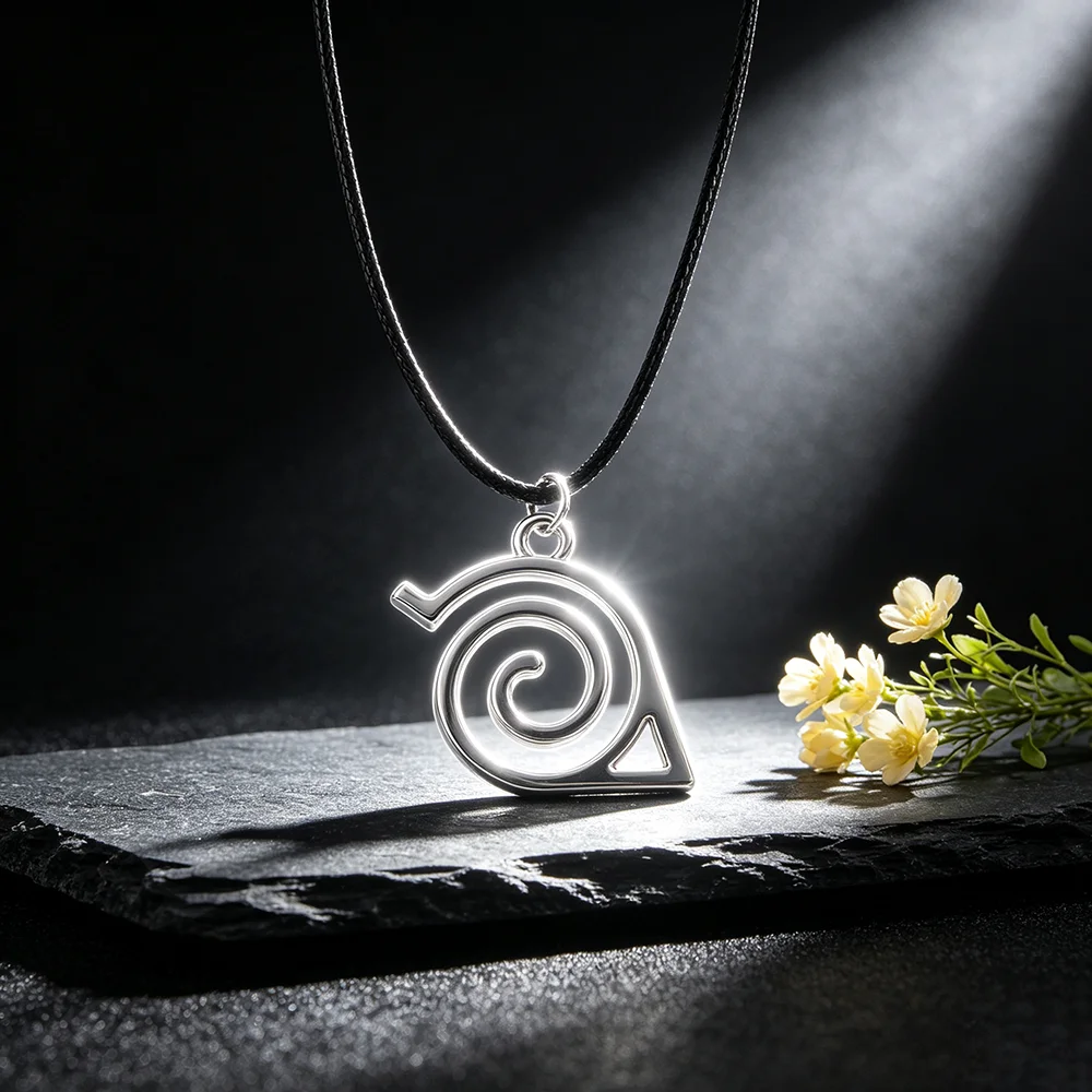 Anime Konoha Village Symbol Pendant Necklace for Men Women Black Wax Rope Chain Cosplay Jewelry Gift for Anime Fans