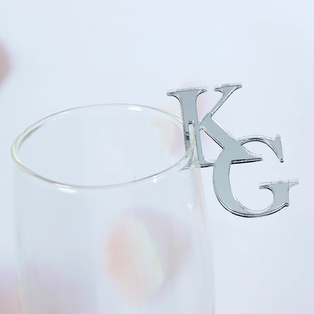 Personalized Drink Initial Tag Stirrers Wedding Initials tags Stir Swizzle Sticks Cocktail for Glass Wine Charms 5cm