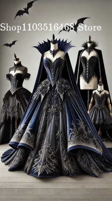 Benutzerdefinierte Vintage Gothic Abendkleider 2025, Ballkleid, Halloween, Cosplay, mittelalterliches viktorianisches Korsett mit 3D-Blumenstickerei