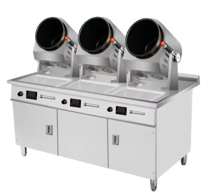 خزانة قلي روبوت برأسين، ماكينة طهي طبلة أوتوماتيكية أوتوماتيكية غير لاصقة، طعام ذكي تجاري #6