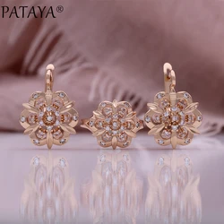 PATAYA 585 Rose Gold Color Round Flower Cubic Zircon Earrings Rings Sets Necklace Chain Jewelry 2024 New Set for Women