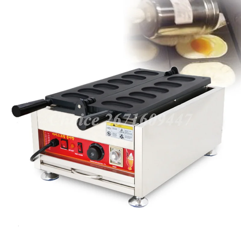 Fogão De Ovo De Explosão Elétrica De Aço Inoxidável, Egg Cake Waffle Biscuit Machine, 6-Hole, Comercial