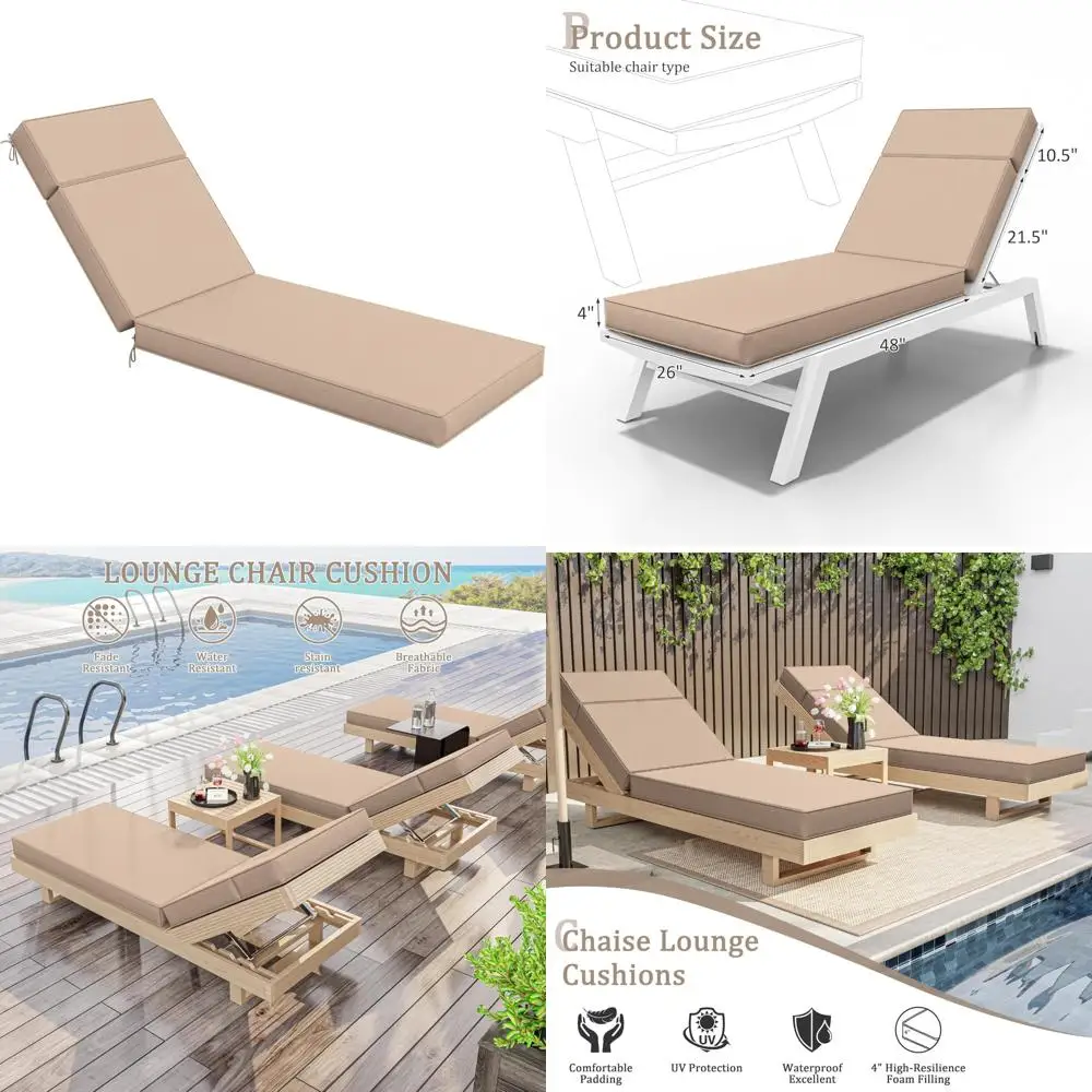 

Outdoor High-Density Foam Chaise Lounge Cushions 80x26x4, Waterproof with Ties, Comfortable Patio Furniture Cushions