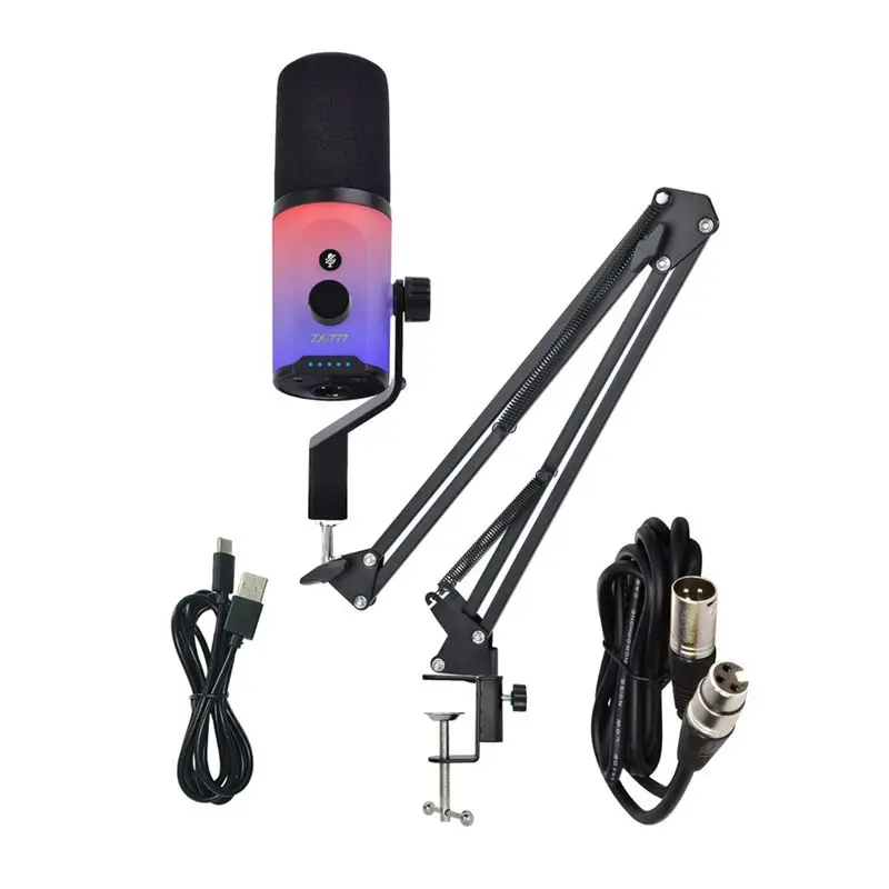 M07K-Recording Dynamic Microphone Dual Mode XLR/USB With Headphone Jack/RGB Stand For Podcasting Gaming Live Streaming