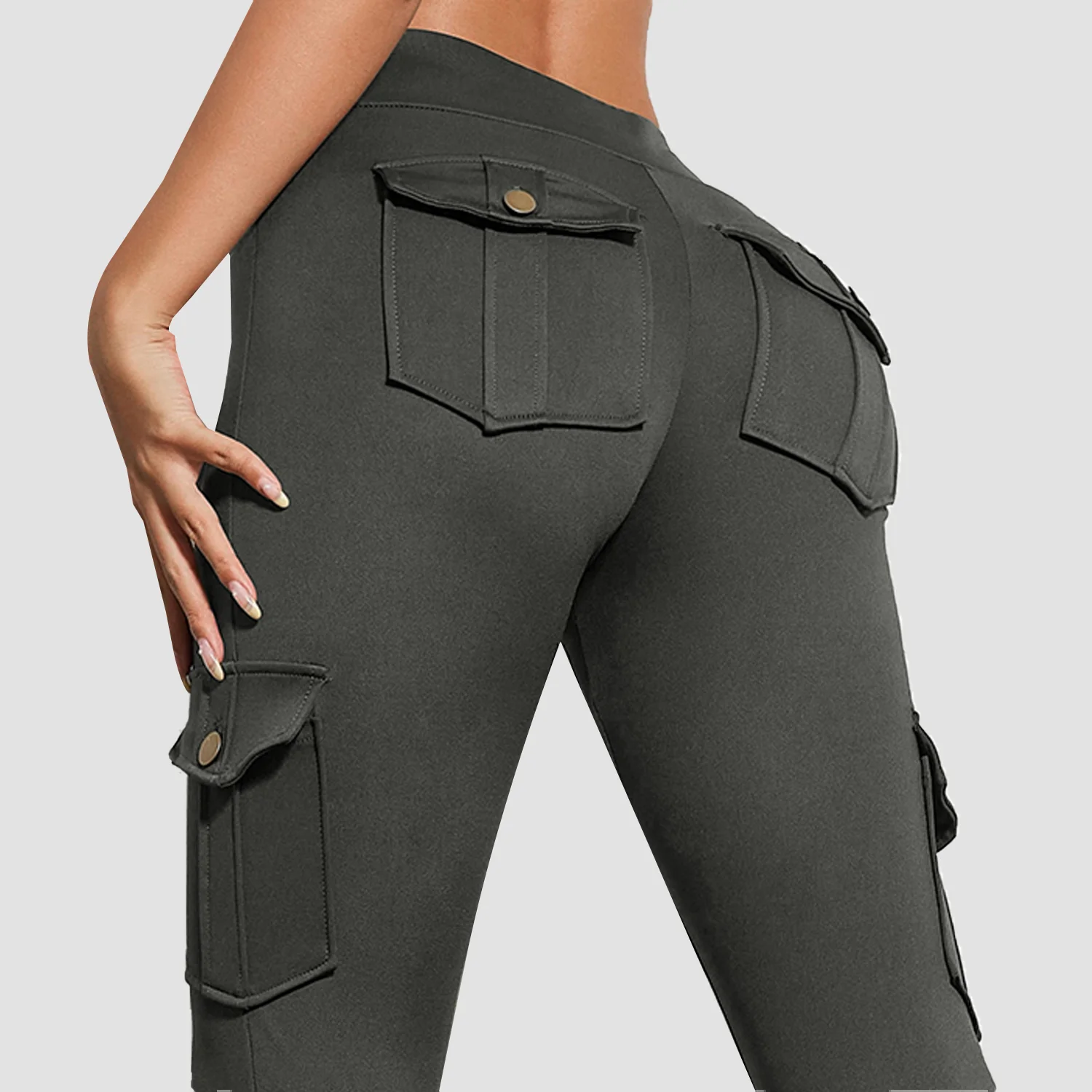 

Женские спортивные леггинсы-карго с 4-мя карманами на пуговицах, контроль живота, тренировки, бег, фитнес, облегающие брюки для йоги с высокой талией