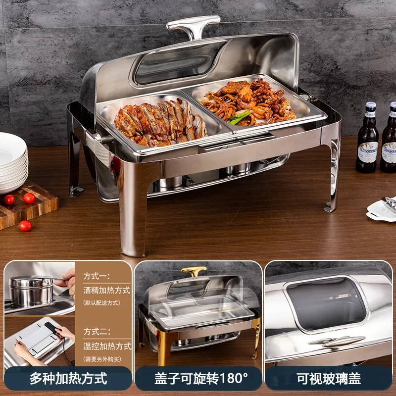 Stainless Steel Buffet Furnace Hotel Visual Full Flip Electric Alcohol Heating Thickened Commercial Insulation Buffy Furnace Res