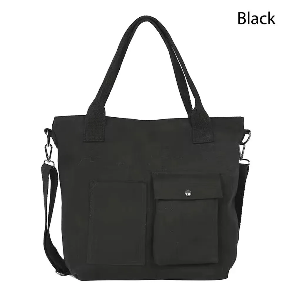 New Canvas Memorial Black Handbag Large Capacity Black Shoulder Bag Shopping Bag Travel