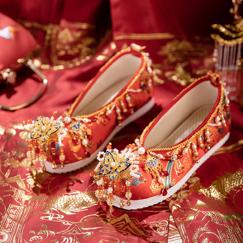 

CY381 2024 Autumn New Style Hanfu Shoes Antique Elegant Embroidered Chinese Wedding Shoe Xiuhe