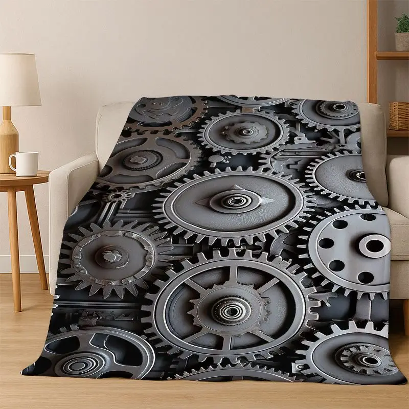 Retro Metal Mechanical Wheel Gear Flannel Blanket Soft Warm Blanket Throw Blanket for Bedroom Living Room Bed Travel Picnic Gift