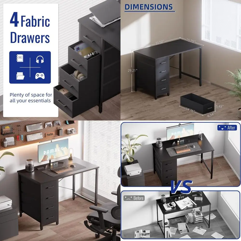 

32 Contemporary 4-Drawer Home Office Desk for Study and Writing in Black