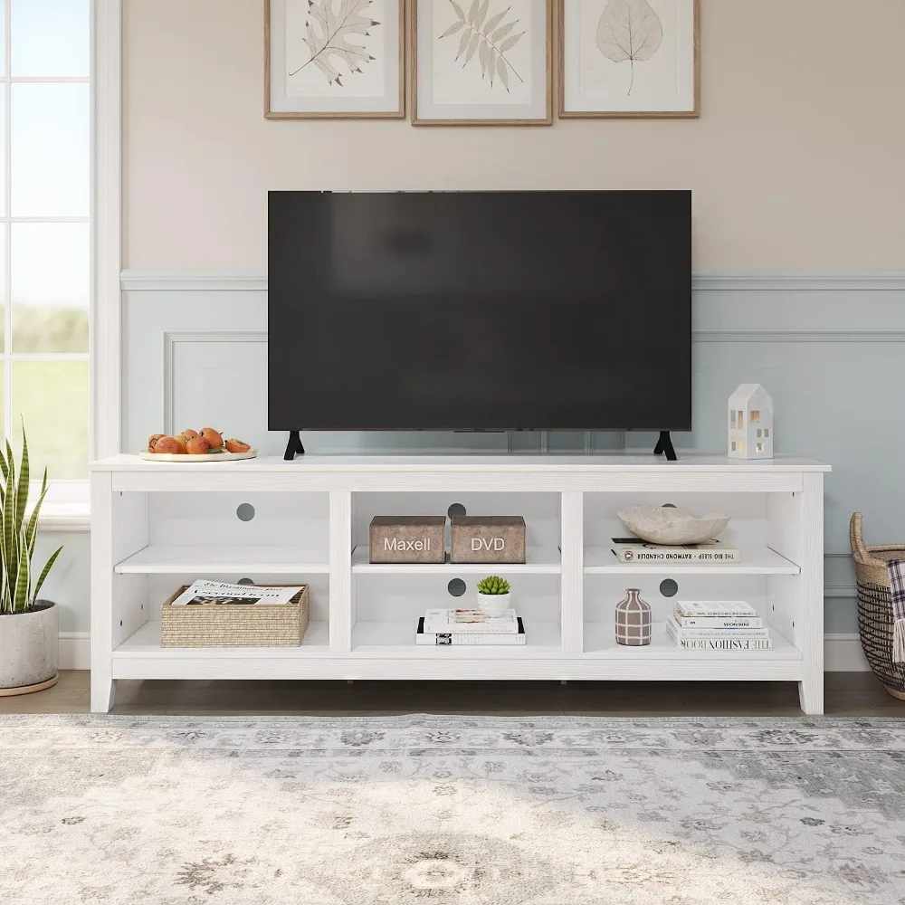 

TV Stand, Television Stands Cabinet 6 Open Media Storagefor TVs Up To 80 Inches, (70 Inches White), TV Stand