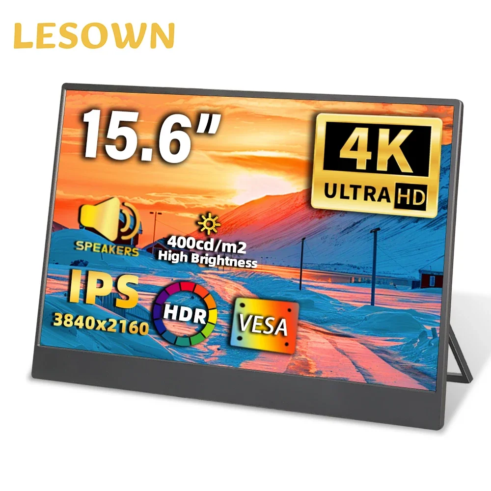 

LESOWN 15.6" Widescreen 3840x2160 Monitor IPS Touch USB-C HDMI Lightweight External Sub Screen Display with Adjustable Bracket