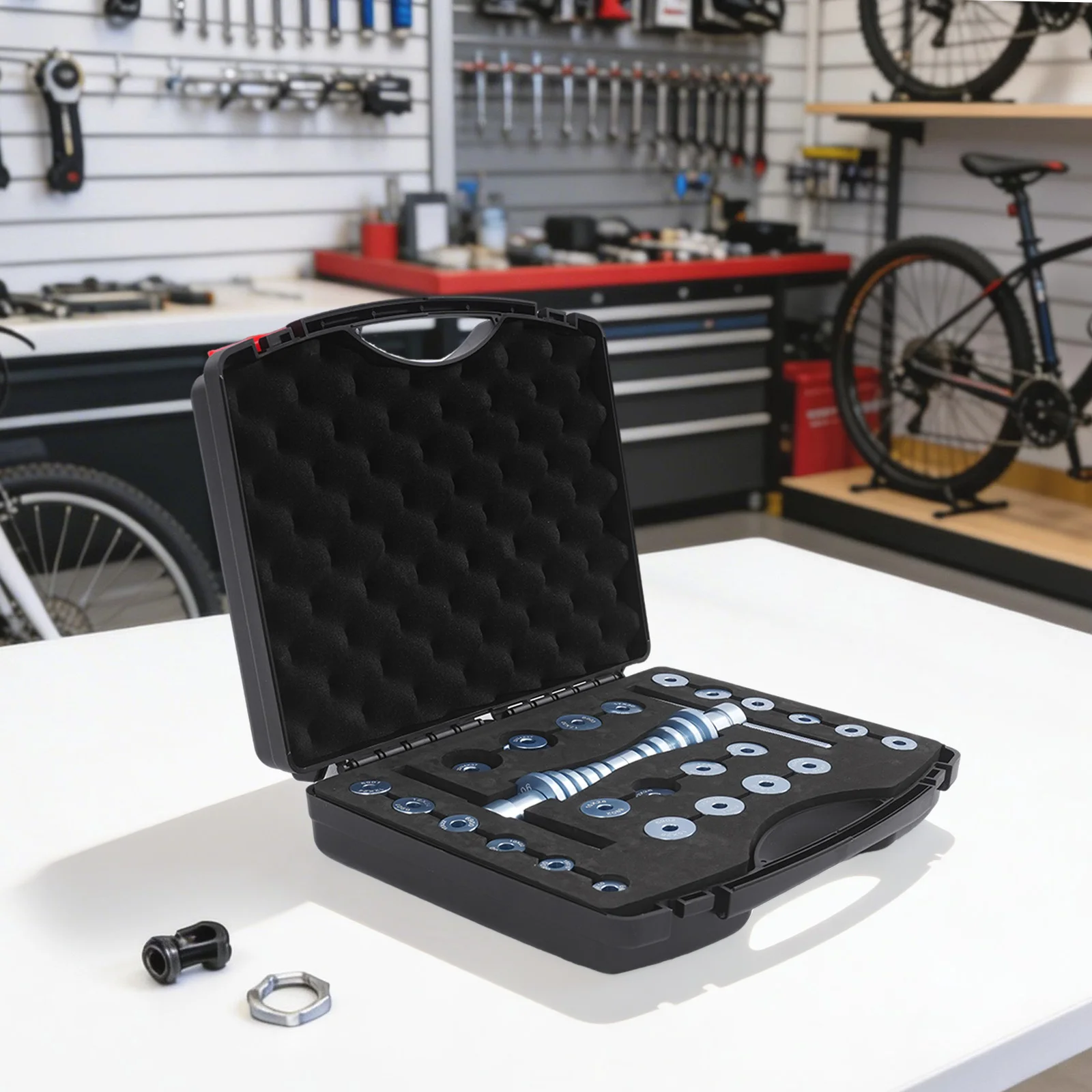 Fahrradlager-Presswerkzeug Innenlager-Montageset 18 Paar Blöcke für BB30 BB86 BB92 PF30 Aluminium Stahl mit Aufbewahrungskoffer