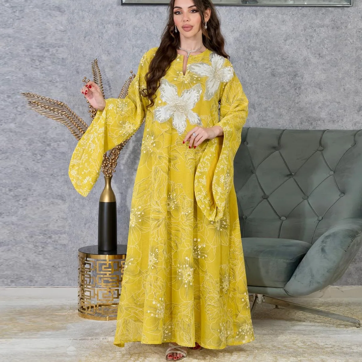 

Eid Abaya Dubai Luxury Embroidery Sequin Muslim Party Dress Turkey Kaftan Robe Jalabiya Islamic Dresses Abayas for Women Vestido