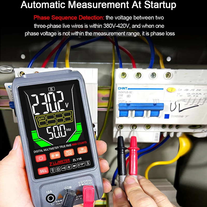 

USB Charge Multimeter Digital 9999 Counts Smart Auto Range 600V 10A Tester Meter Ohm Hz Diode NCV Capacitance Temp REL True RMS