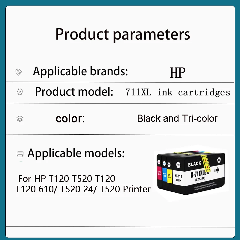 For HP 711XL 711 HP711 Replacement Ink Cartridge Full With Ink Compatible For HP DesignJet T120 T520 Printer