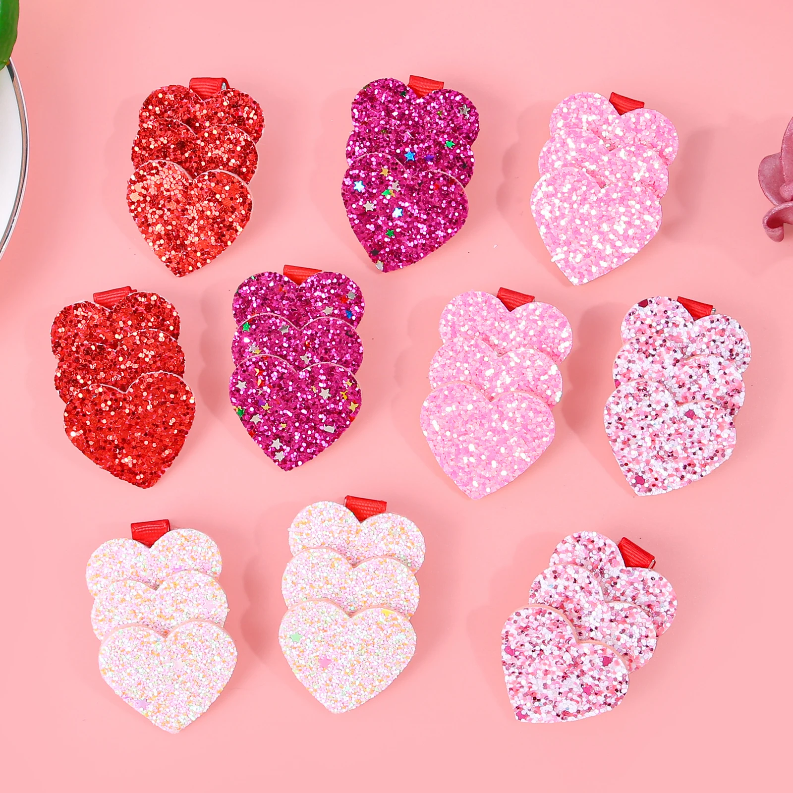 5/10/25 pieces, shiny heart-shaped hair clips, shiny sequin hair clips, suitable for Valentine's Day birthday parties.