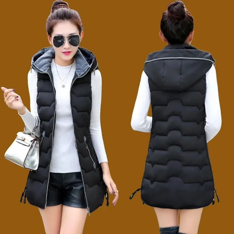 2024 Jackets Coat Woman Vest Autumn Winter Hooded Vest Women Veste Femme Long Parkas Chaqueta Para Mujer Casaco Feminino Clothes