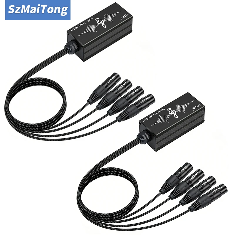 4CH Audio over Network Cable Extender Portable Low Noise for Stage Lighting and Recording Studio RJ45 Audio Extender Stage Box